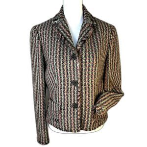 Elie Tahari Vintage Wool Tweet Blazer Wm's Sz M Lapel/Cuff Embellished W/Jewels